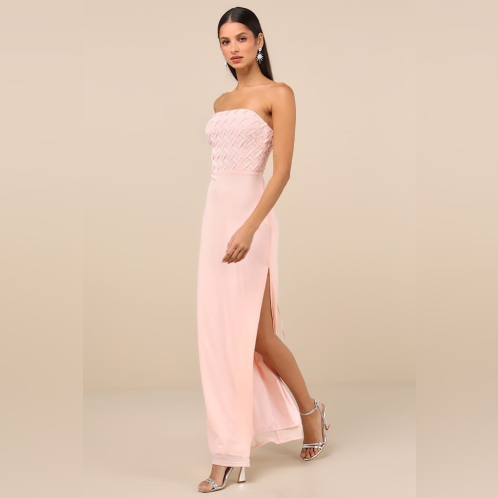 LULU’S STUNNING CONCEPT MESH RHINESTONE STRAPLESS MAXI DRESS - Picture 3 of 16